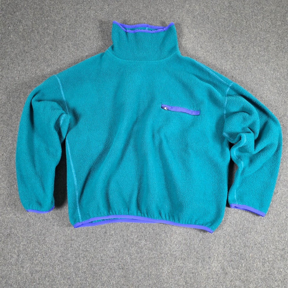VTG Eddie Bauer Fleece Pullover Mens XL Teal Purple Funnel Neck Made in USA 90's